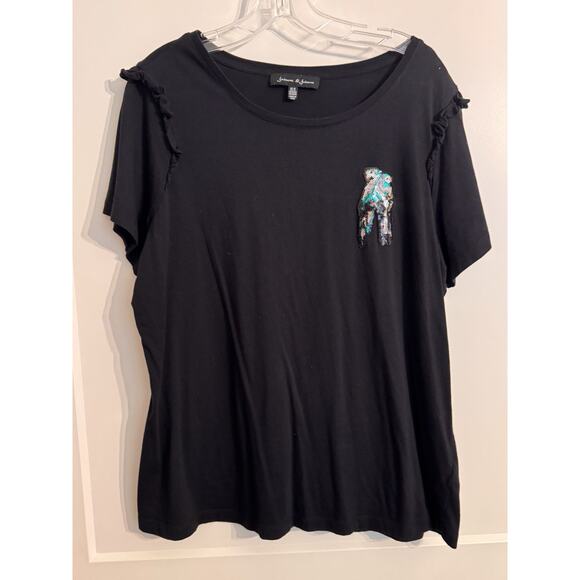 Jasmine & Juliana Parrot Sequined Blouse Top Black Sz 1X Boho Fun Vacation Beach - Picture 2 of 7
